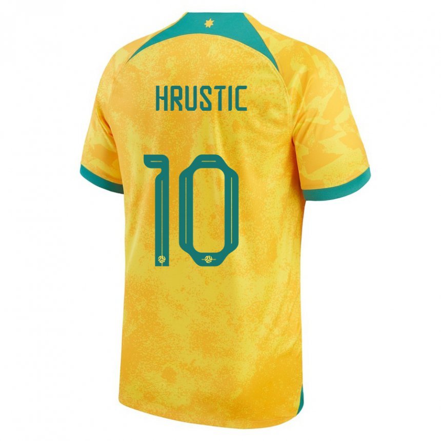 Niño Camiseta Australia Ajdin Hrustic #10 Dorado 1ª Equipación 22-24 La Camisa México