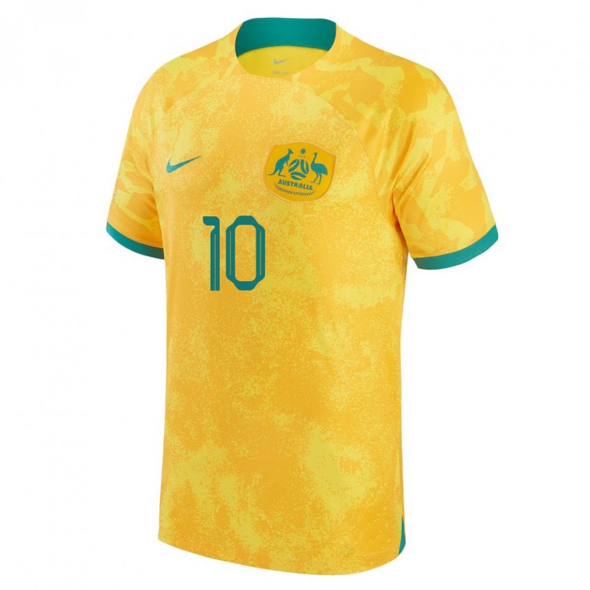 Niño Camiseta Australia Ajdin Hrustic #10 Dorado 1ª Equipación 22-24 La Camisa México