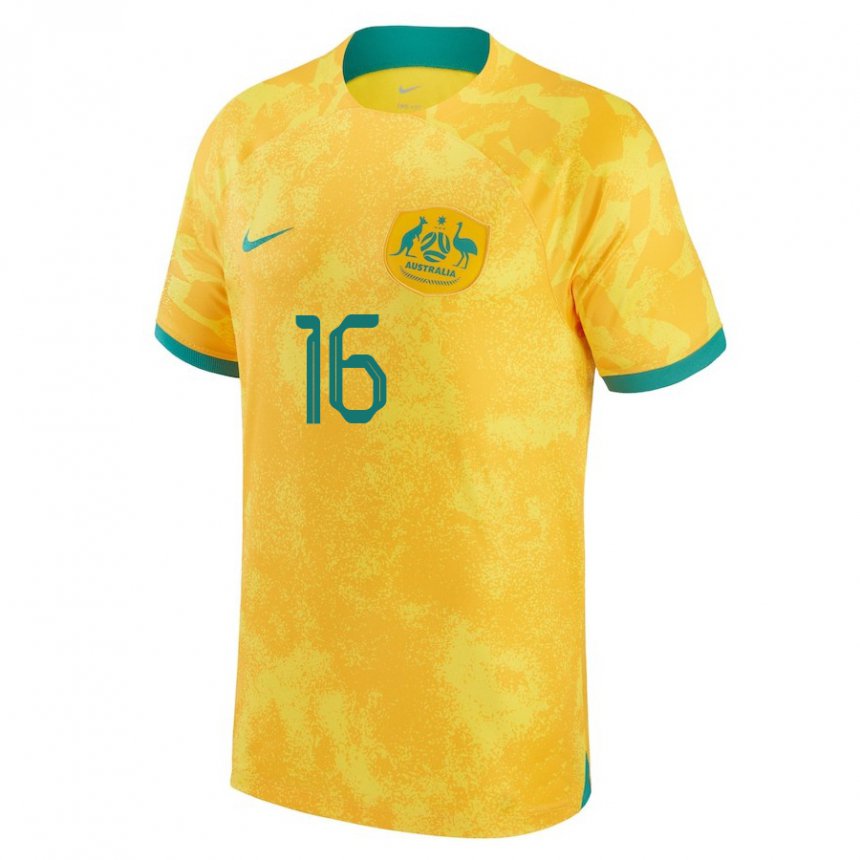 Niño Camiseta Australia Aziz Behich #16 Dorado 1ª Equipación 22-24 La Camisa México