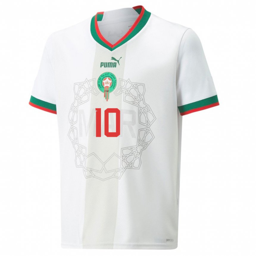 Niño Camiseta Marruecos Youness Belhanda #10 Blanco 2ª Equipación 22-24 La Camisa México