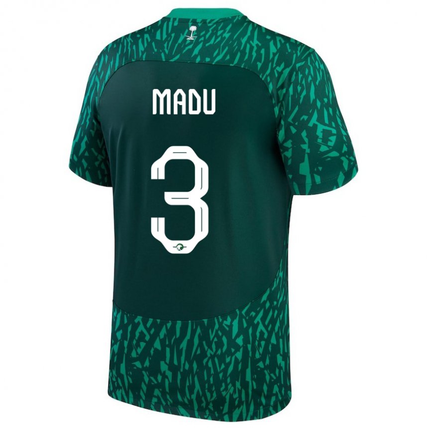 Niño Camiseta Arabia Saudita Abdullah Madu #3 Verde Oscuro 2ª Equipación 22-24 La Camisa México