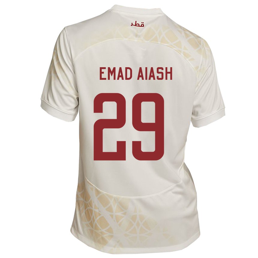 Niño Camiseta Catar Mohamed Emad Aiash #29 Beis Dorado 2ª Equipación 22-24 La Camisa México