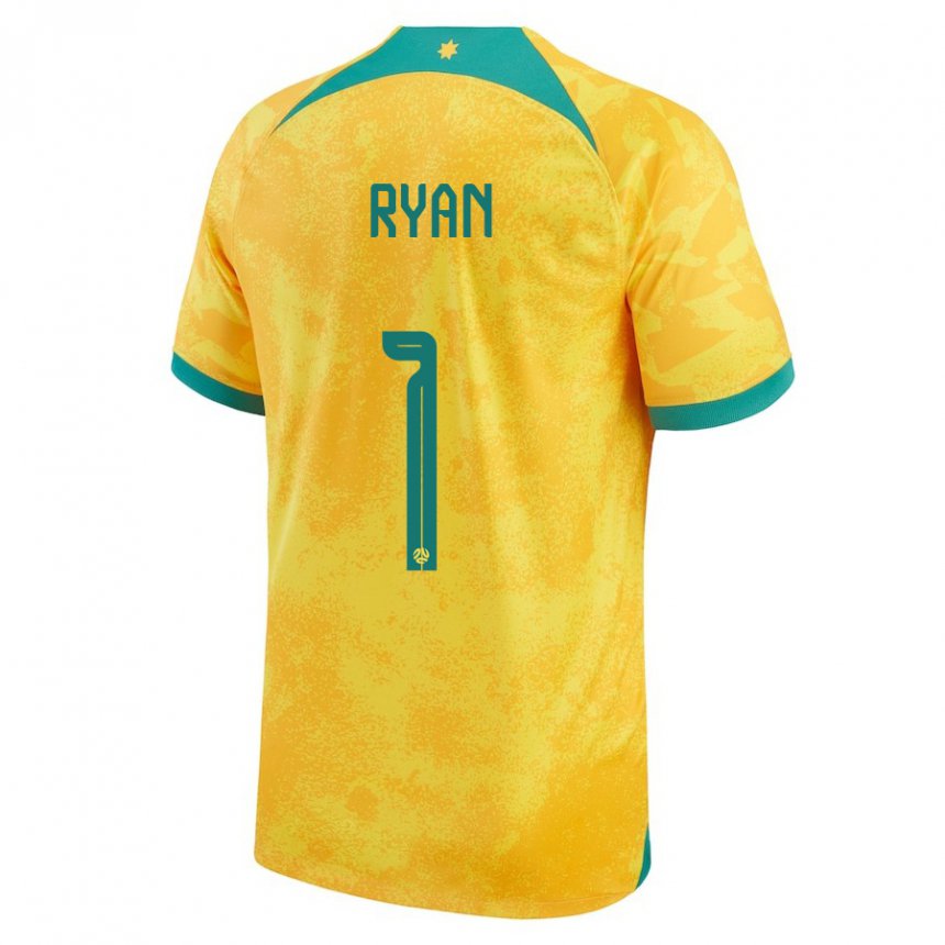 Hombre Camiseta Australia Mathew Ryan #1 Dorado 1ª Equipación 22-24 La Camisa México
