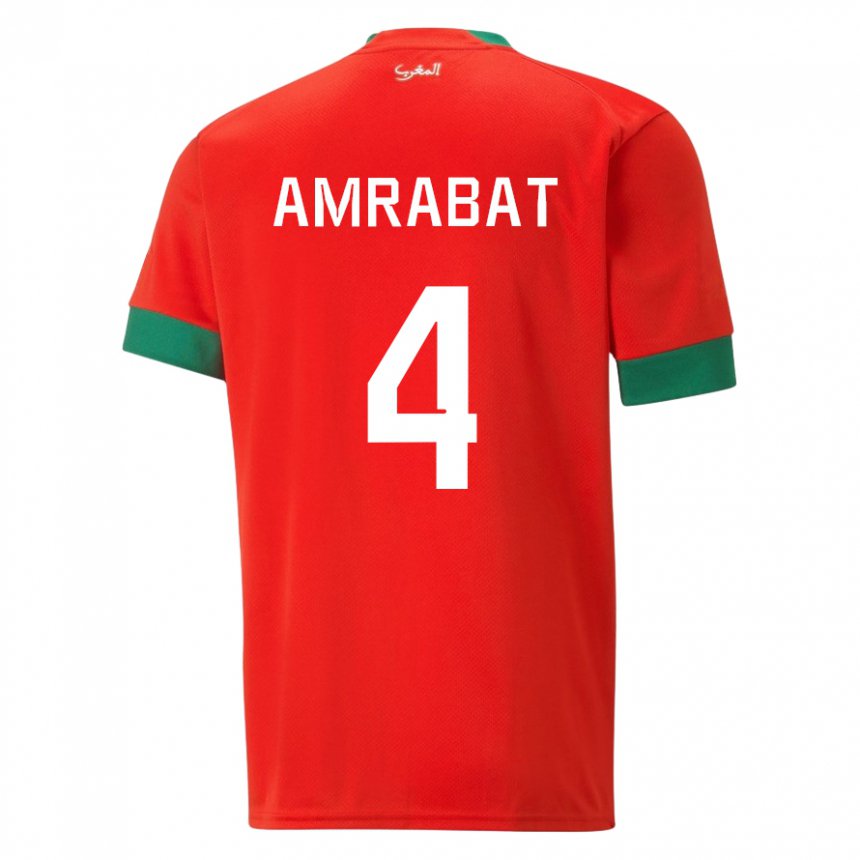 Hombre Camiseta Marruecos Soufiane Amrabat #4 Rojo 1ª Equipación 22-24 La Camisa México