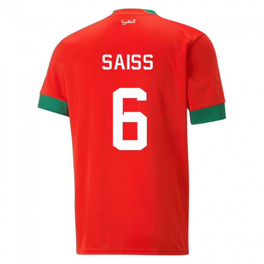 Hombre Camiseta Marruecos Romain Saiss #6 Rojo 1ª Equipación 22-24 La Camisa México