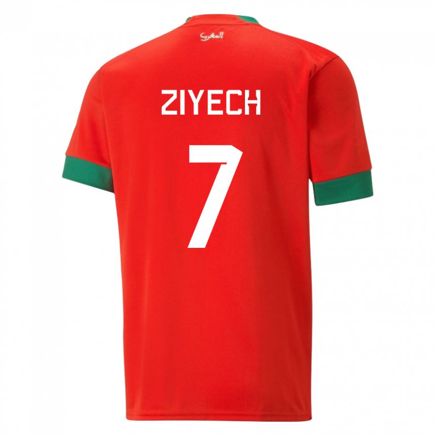 Hombre Camiseta Marruecos Hakim Ziyech #7 Rojo 1ª Equipación 22-24 La Camisa México