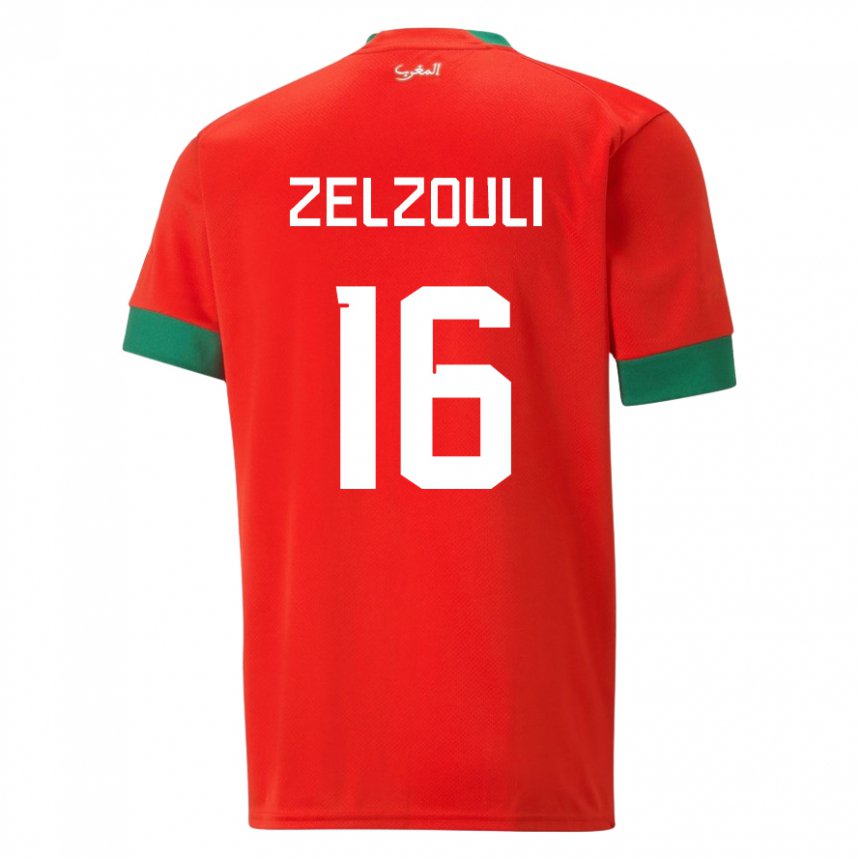 Hombre Camiseta Marruecos Abdessamad Zelzouli #16 Rojo 1ª Equipación 22-24 La Camisa México