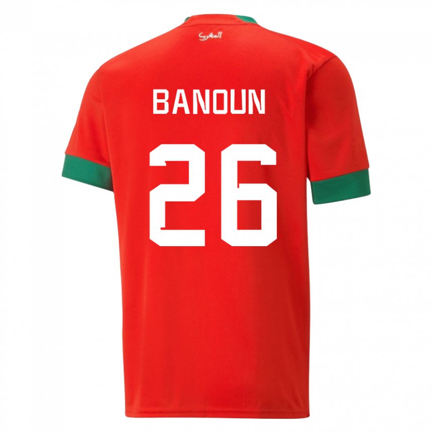 Hombre Camiseta Marruecos Badr Banoun #26 Rojo 1ª Equipación 22-24 La Camisa México