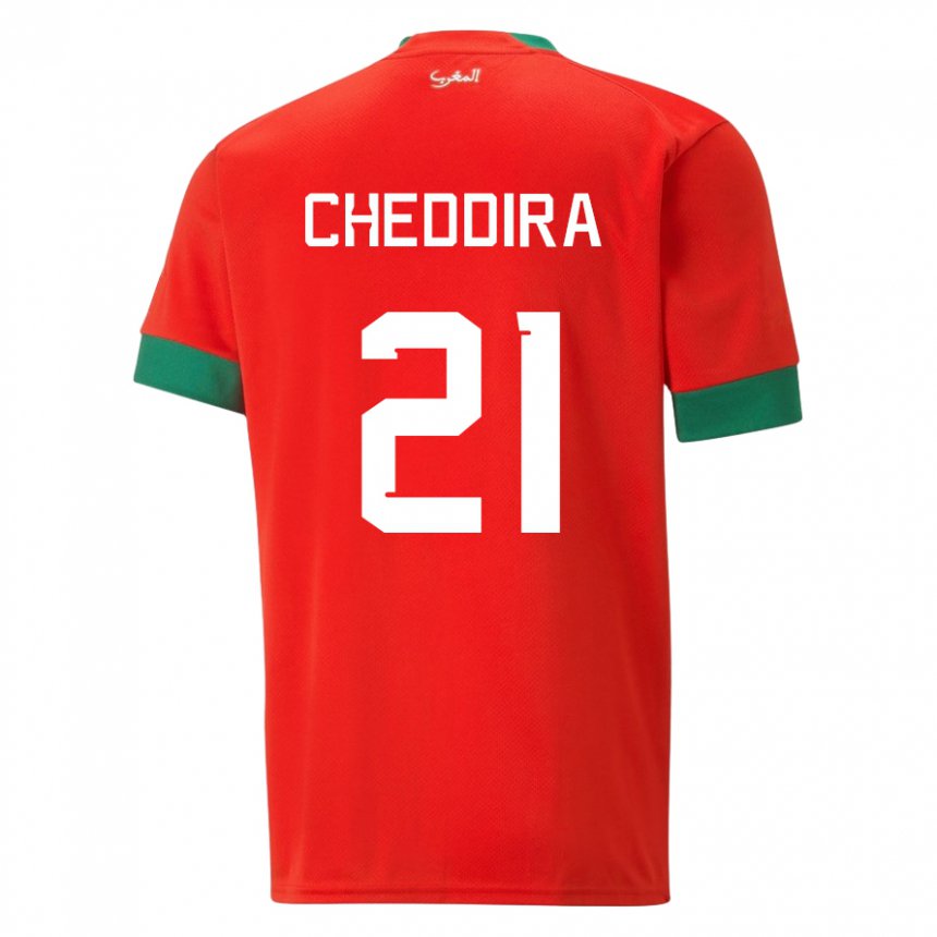 Hombre Camiseta Marruecos Walid Cheddira #21 Rojo 1ª Equipación 22-24 La Camisa México