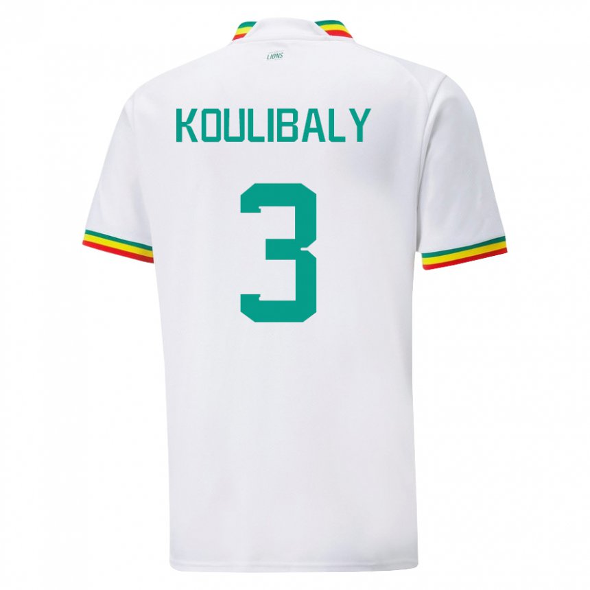 Hombre Camiseta Senegal Kalidou Koulibaly #3 Blanco 1ª Equipación 22-24 La Camisa México