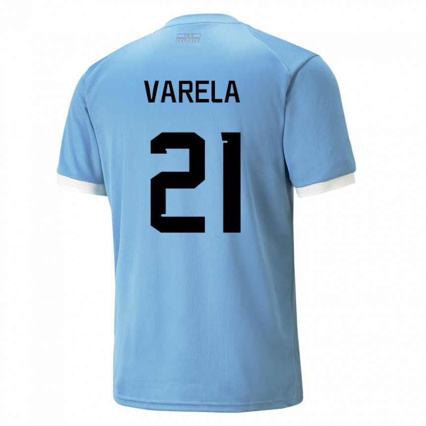 Hombre Camiseta Uruguay Gullermo Varela #21 Azul 1ª Equipación 22-24 La Camisa México