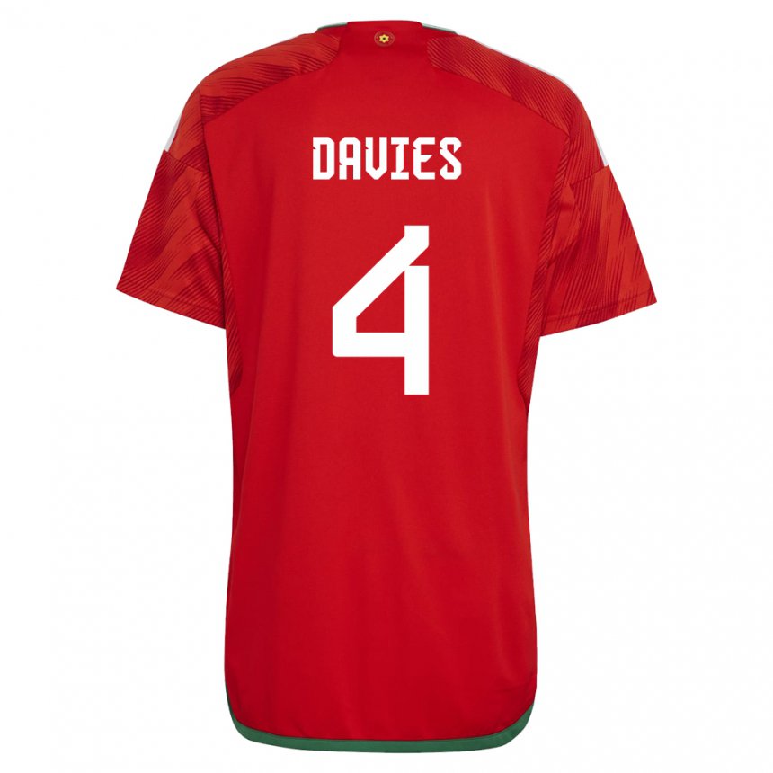 Hombre Camiseta Gales Ben Davies #4 Rojo 1ª Equipación 22-24 La Camisa México