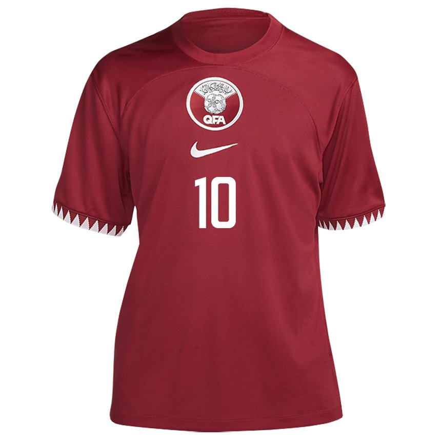 Hombre Camiseta Catar Hasan Al Haydos #10 Granate 1ª Equipación 22-24 La Camisa México