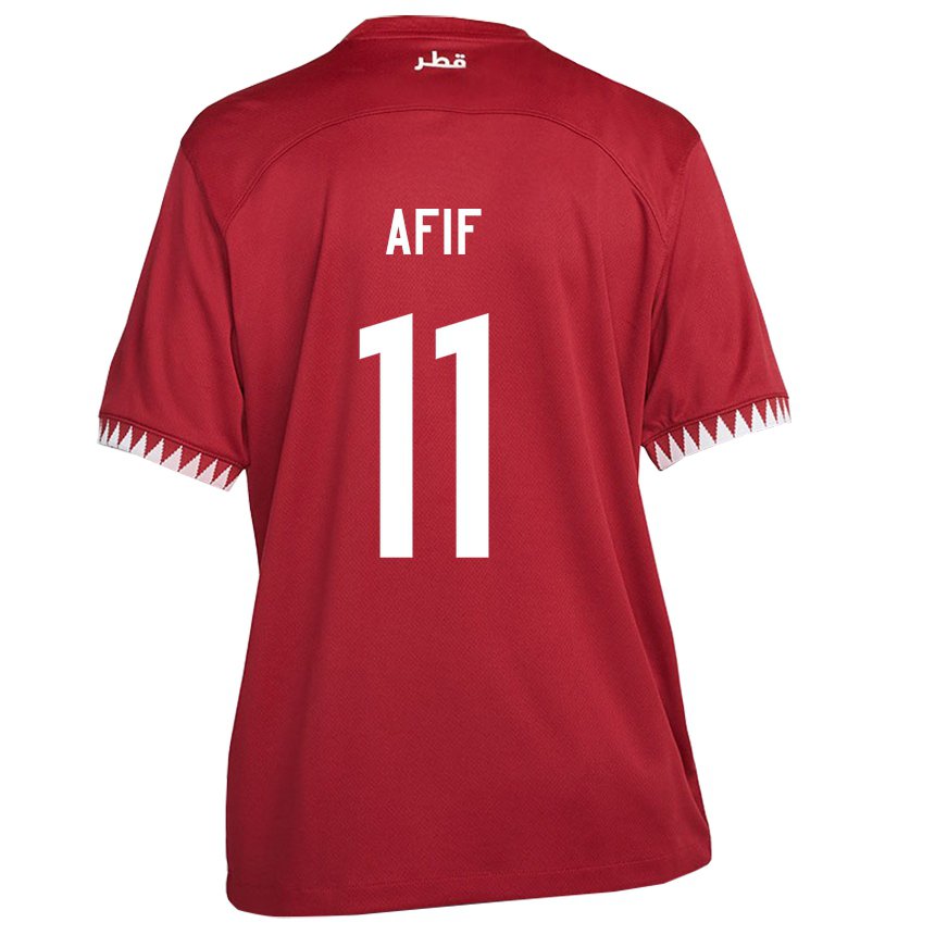 Hombre Camiseta Catar Akram Afif #11 Granate 1ª Equipación 22-24 La Camisa México
