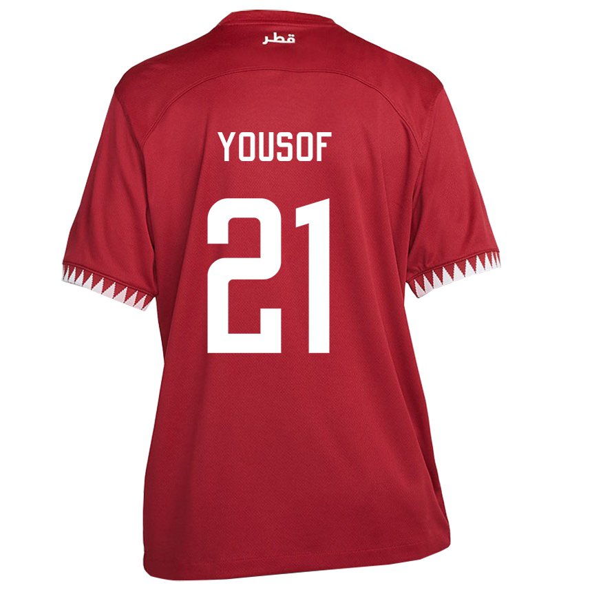 Hombre Camiseta Catar Yousof Hassan #21 Granate 1ª Equipación 22-24 La Camisa México