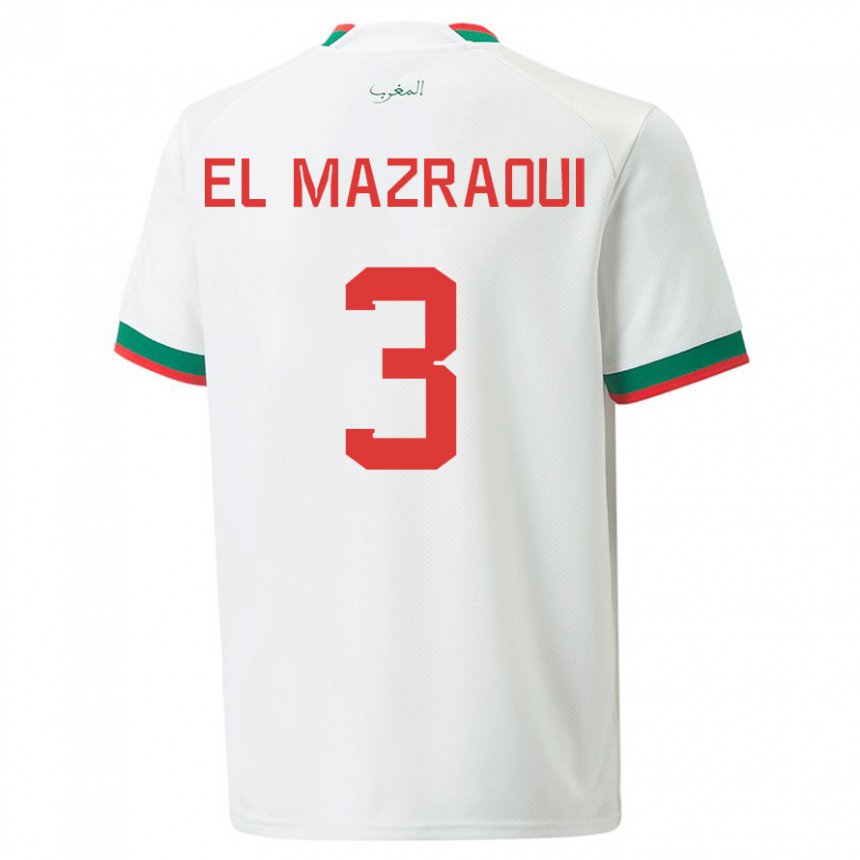 Hombre Camiseta Marruecos Noussair El Mazraoui #3 Blanco 2ª Equipación 22-24 La Camisa México