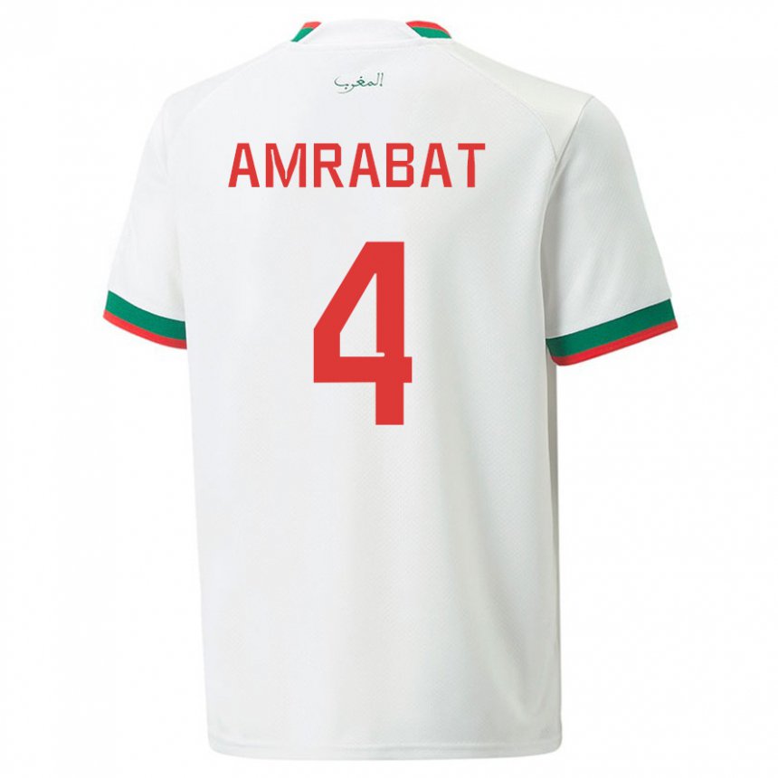 Hombre Camiseta Marruecos Soufiane Amrabat #4 Blanco 2ª Equipación 22-24 La Camisa México