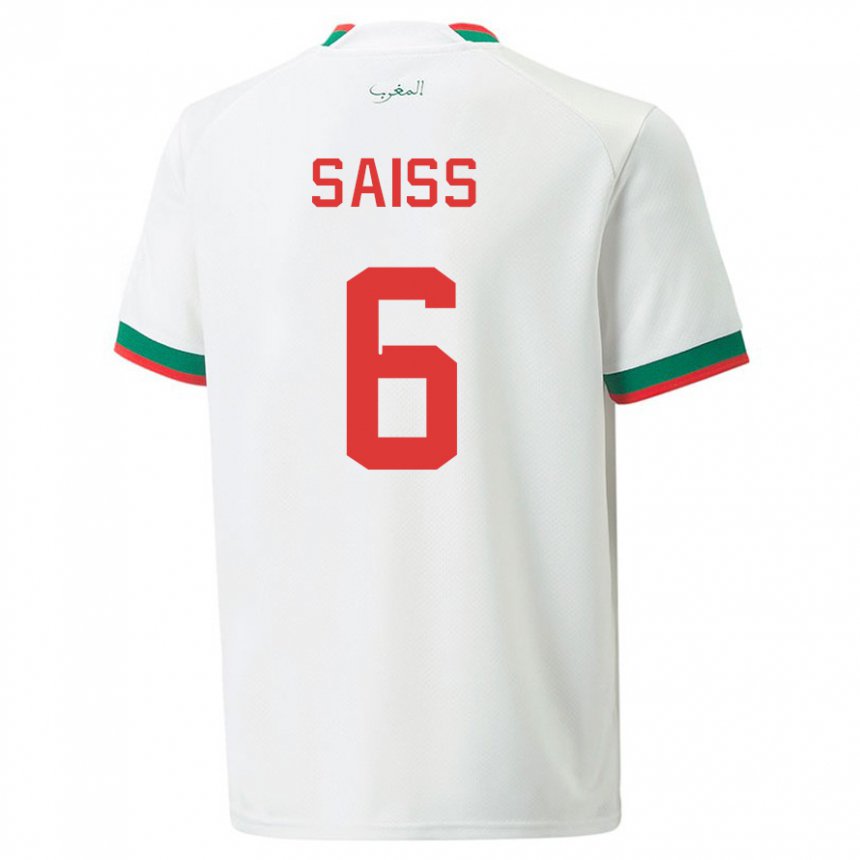 Hombre Camiseta Marruecos Romain Saiss #6 Blanco 2ª Equipación 22-24 La Camisa México