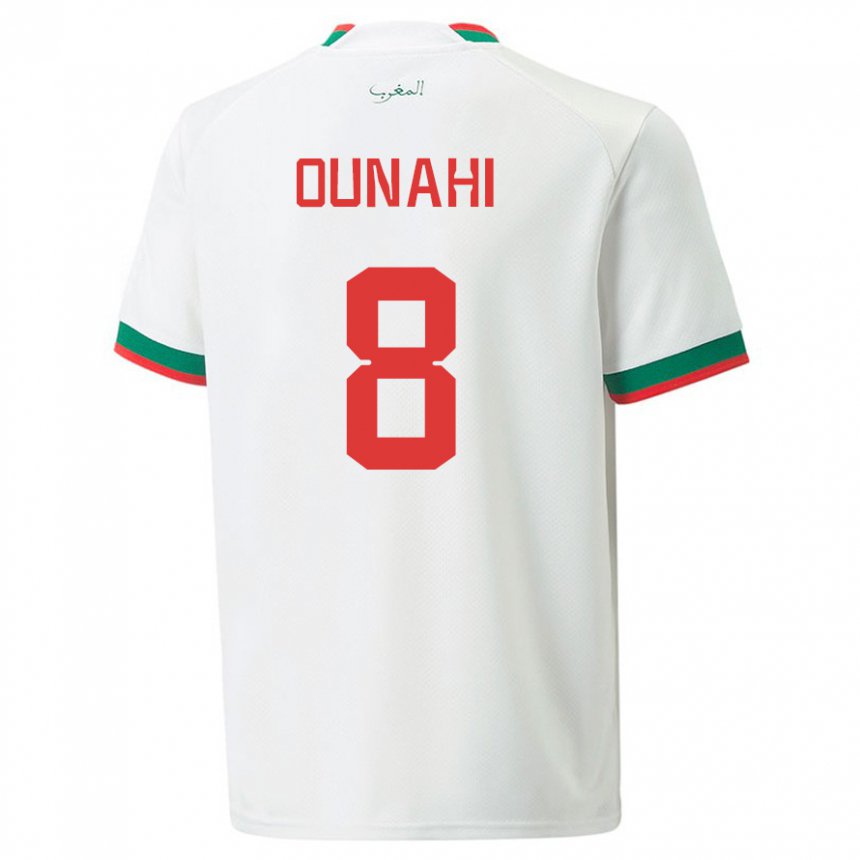 Hombre Camiseta Marruecos Azzeddine Ounahi #8 Blanco 2ª Equipación 22-24 La Camisa México