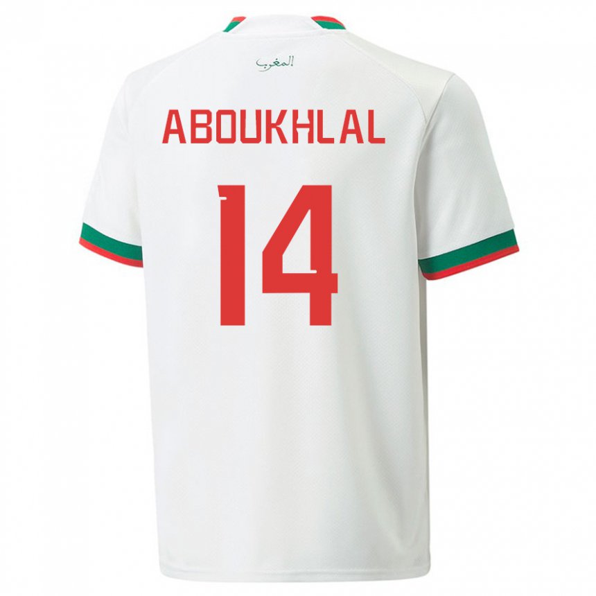 Hombre Camiseta Marruecos Zakaria Aboukhlal #14 Blanco 2ª Equipación 22-24 La Camisa México