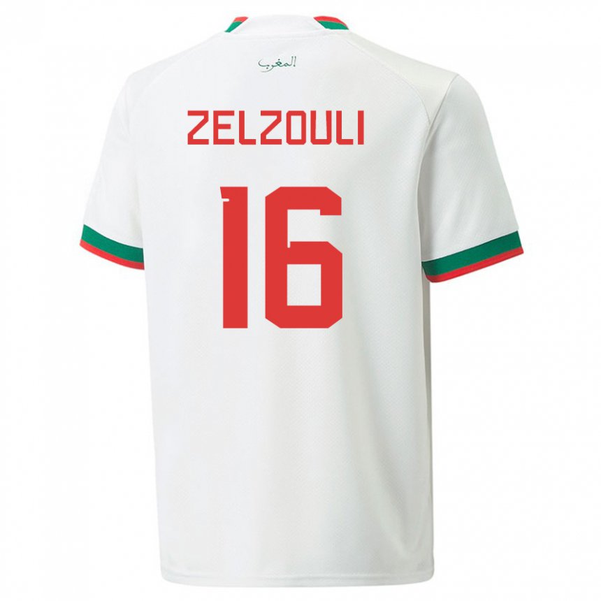 Hombre Camiseta Marruecos Abdessamad Zelzouli #16 Blanco 2ª Equipación 22-24 La Camisa México