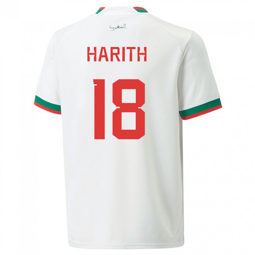 Hombre Camiseta Marruecos Amine Harith #18 Blanco 2ª Equipación 22-24 La Camisa México