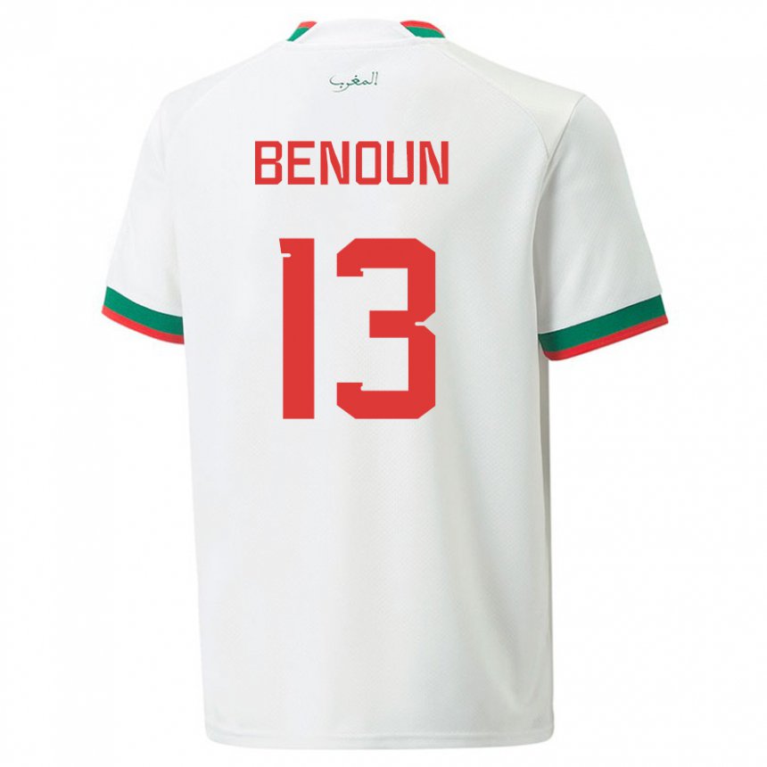 Hombre Camiseta Marruecos Badr Benoun #13 Blanco 2ª Equipación 22-24 La Camisa México