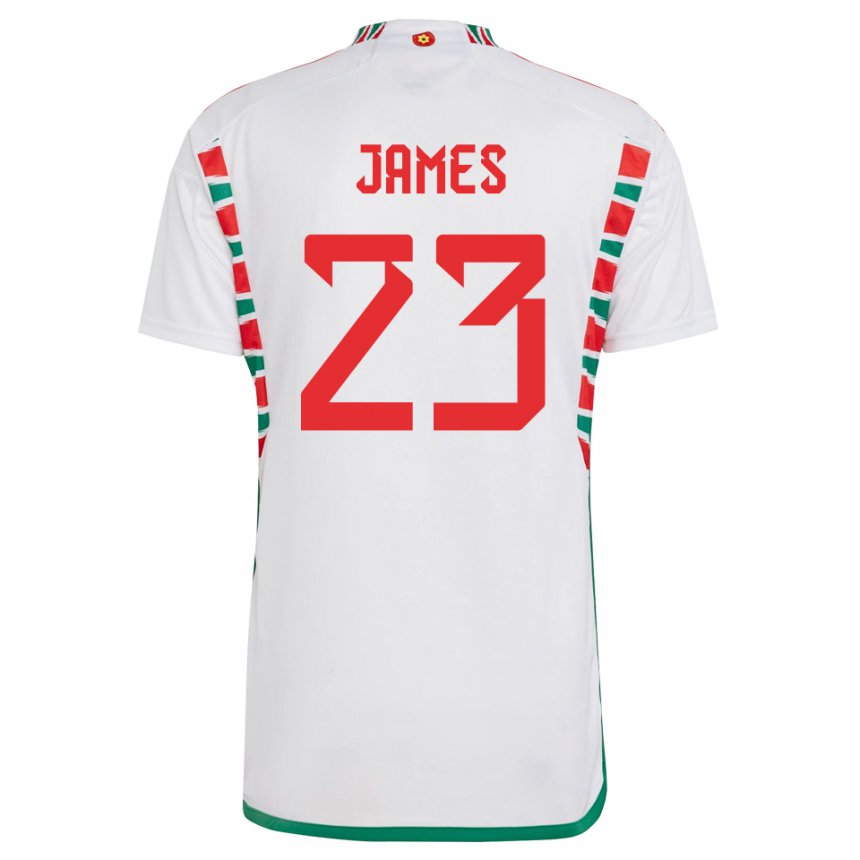 Hombre Camiseta Gales Jordan James #23 Blanco 2ª Equipación 22-24 La Camisa México