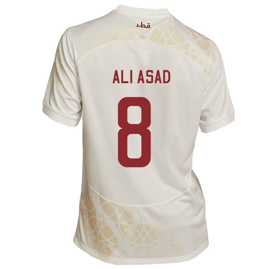 Hombre Camiseta Catar Ali Asad #8 Beis Dorado 2ª Equipación 22-24 La Camisa México