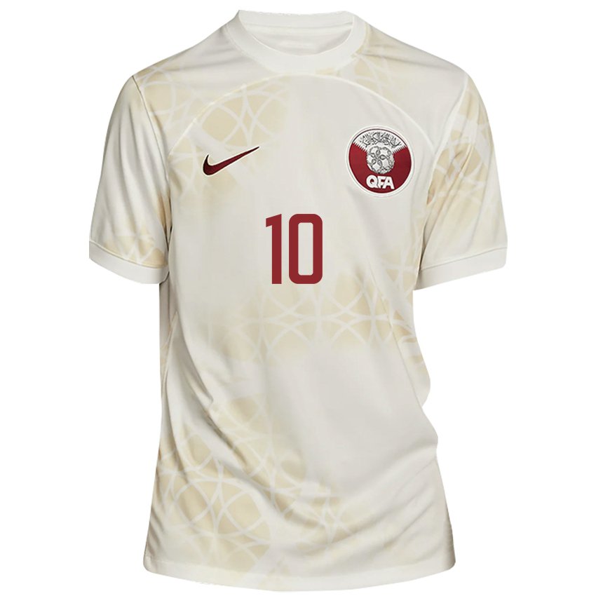 Hombre Camiseta Catar Hasan Al Haydos #10 Beis Dorado 2ª Equipación 22-24 La Camisa México