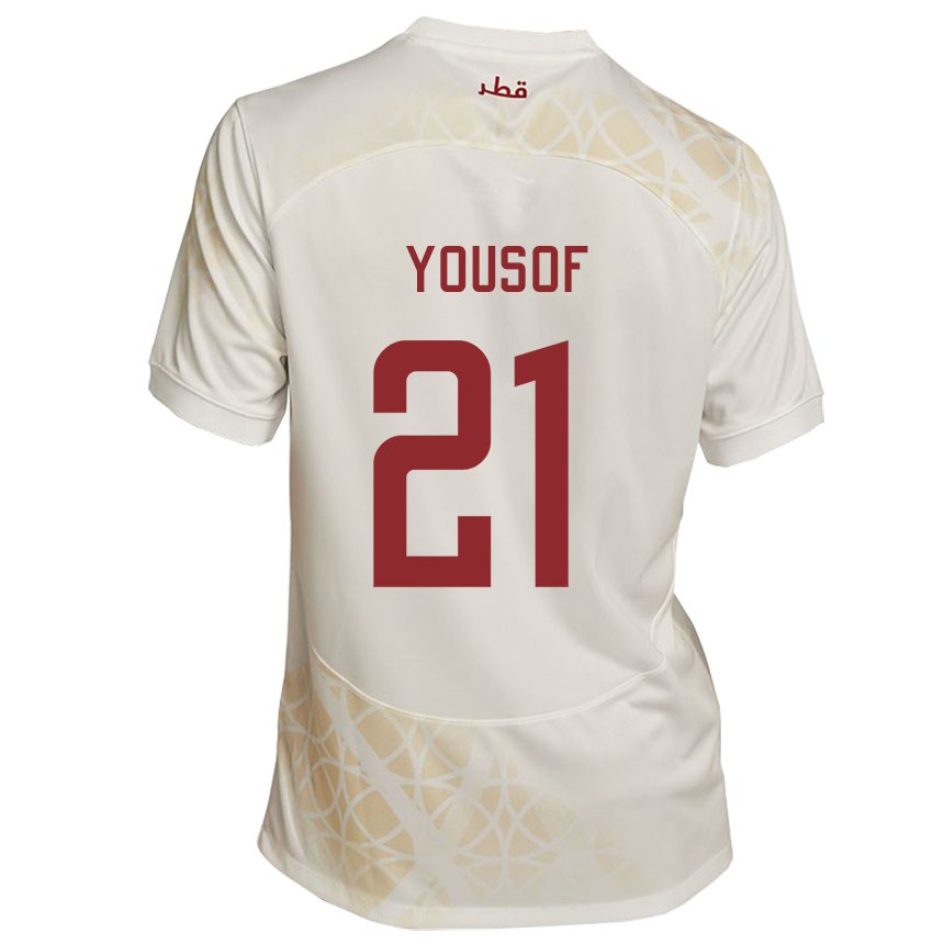 Hombre Camiseta Catar Yousof Hassan #21 Beis Dorado 2ª Equipación 22-24 La Camisa México