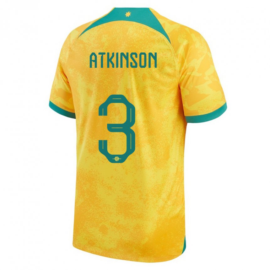 Mujer Camiseta Australia Nathaniel Atkinson #3 Dorado 1ª Equipación 22-24 La Camisa México