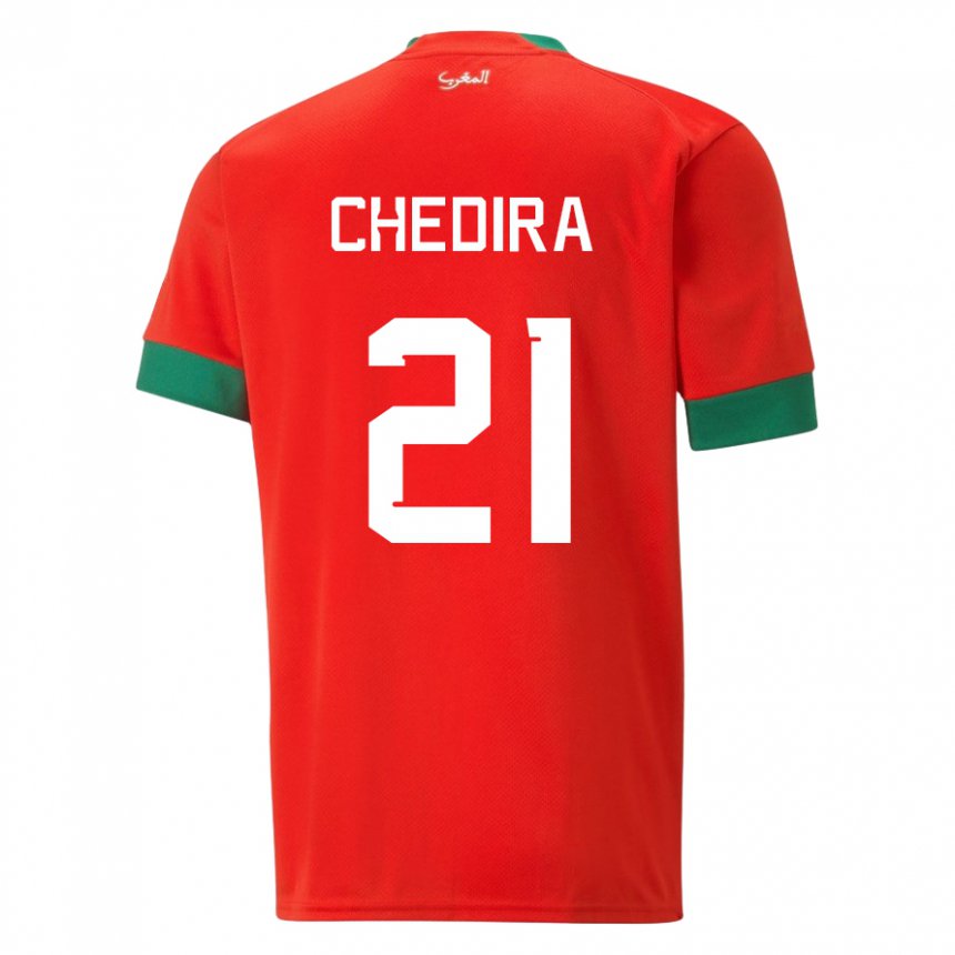 Mujer Camiseta Marruecos Walid Chedira #21 Rojo 1ª Equipación 22-24 La Camisa México