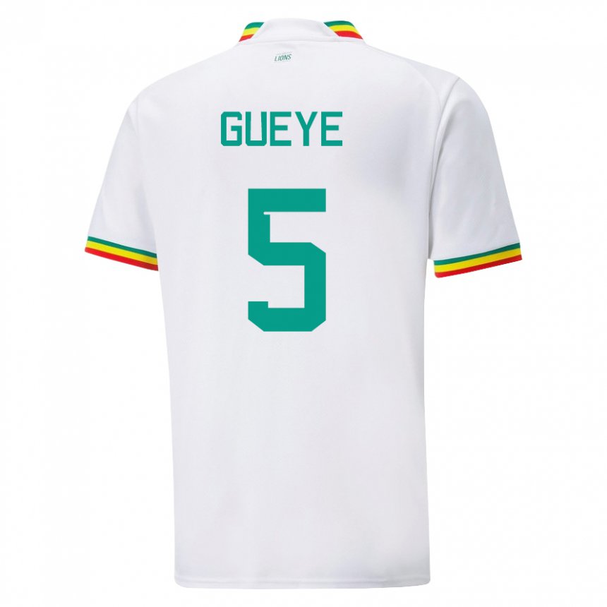 Mujer Camiseta Senegal Idrissa Gueye #5 Blanco 1ª Equipación 22-24 La Camisa México