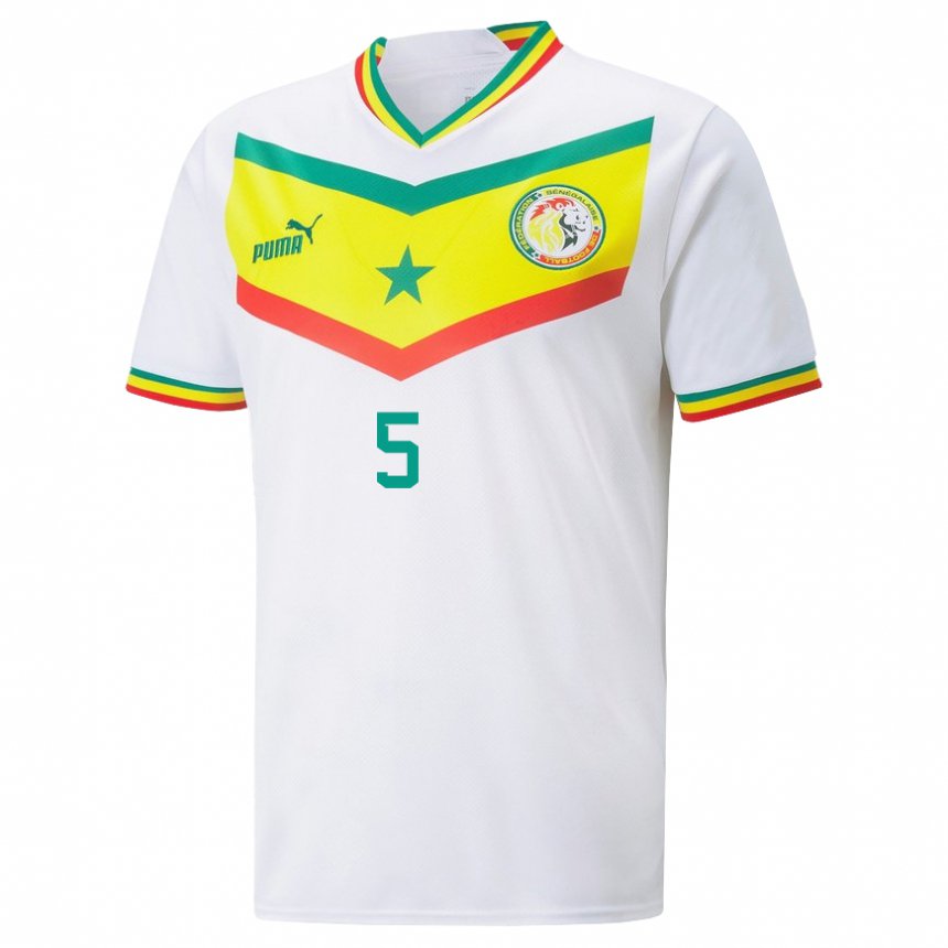 Mujer Camiseta Senegal Idrissa Gueye #5 Blanco 1ª Equipación 22-24 La Camisa México