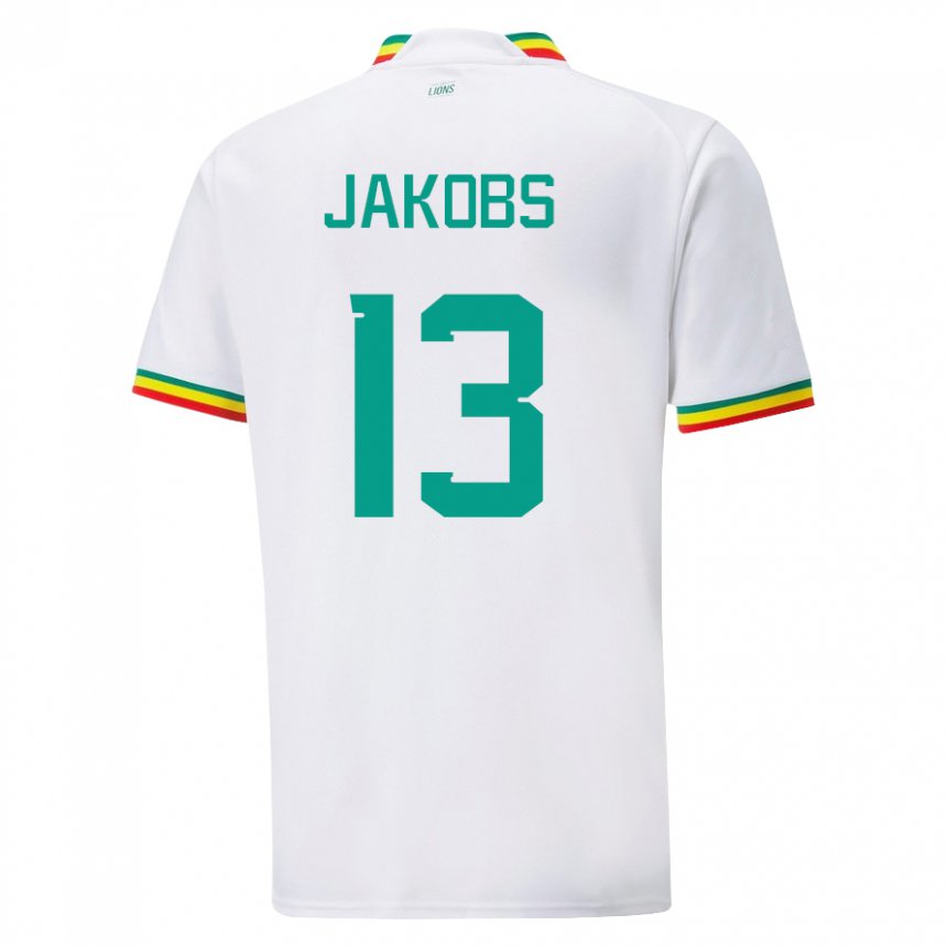 Mujer Camiseta Senegal Ismail Jakobs #13 Blanco 1ª Equipación 22-24 La Camisa México