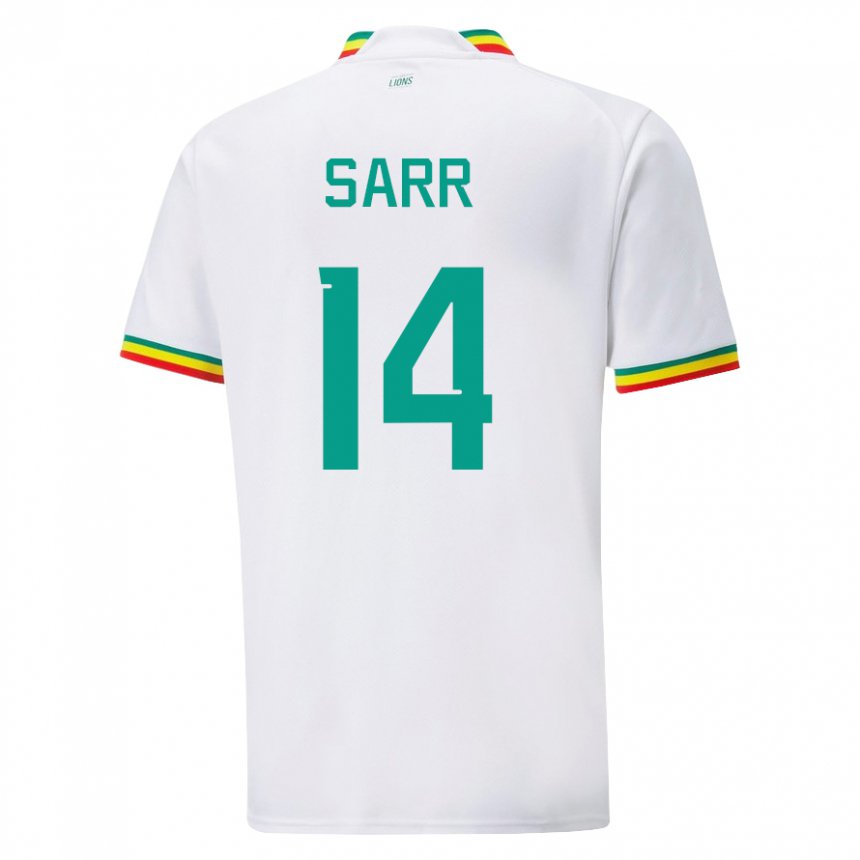 Mujer Camiseta Senegal Pape Sarr #14 Blanco 1ª Equipación 22-24 La Camisa México