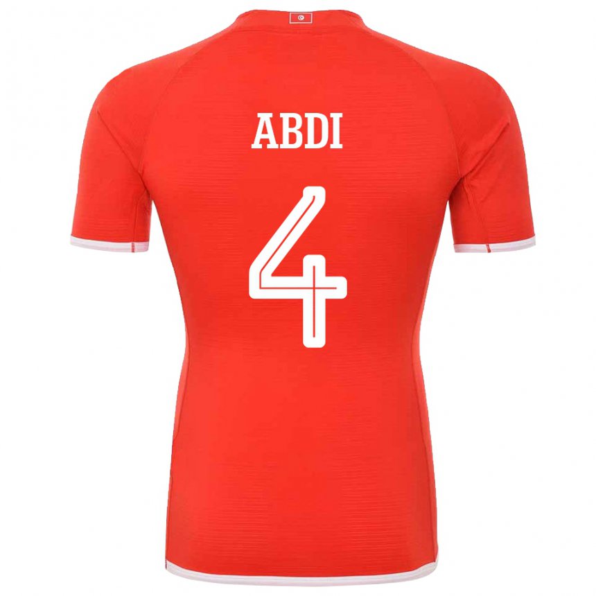 Mujer Camiseta Túnez Ali Abdi #4 Rojo 1ª Equipación 22-24 La Camisa México