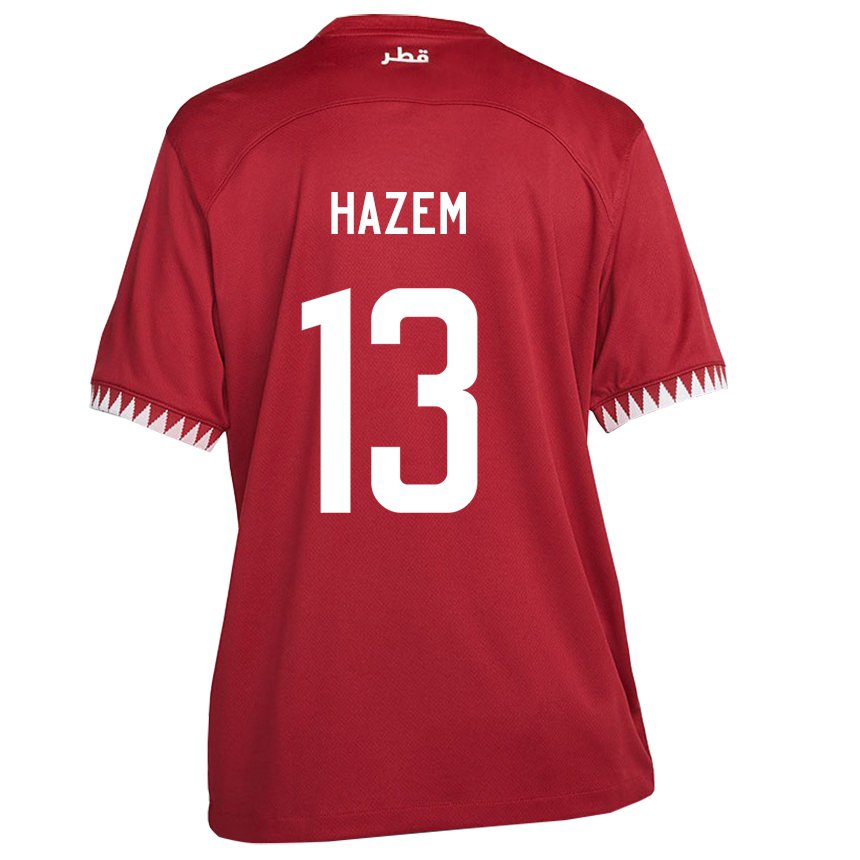 Mujer Camiseta Catar Hazem Shehata #13 Granate 1ª Equipación 22-24 La Camisa México