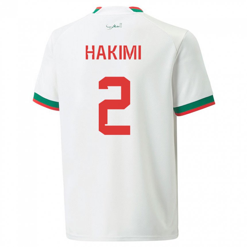 Mujer Camiseta Marruecos Achraf Hakimi #2 Blanco 2ª Equipación 22-24 La Camisa México