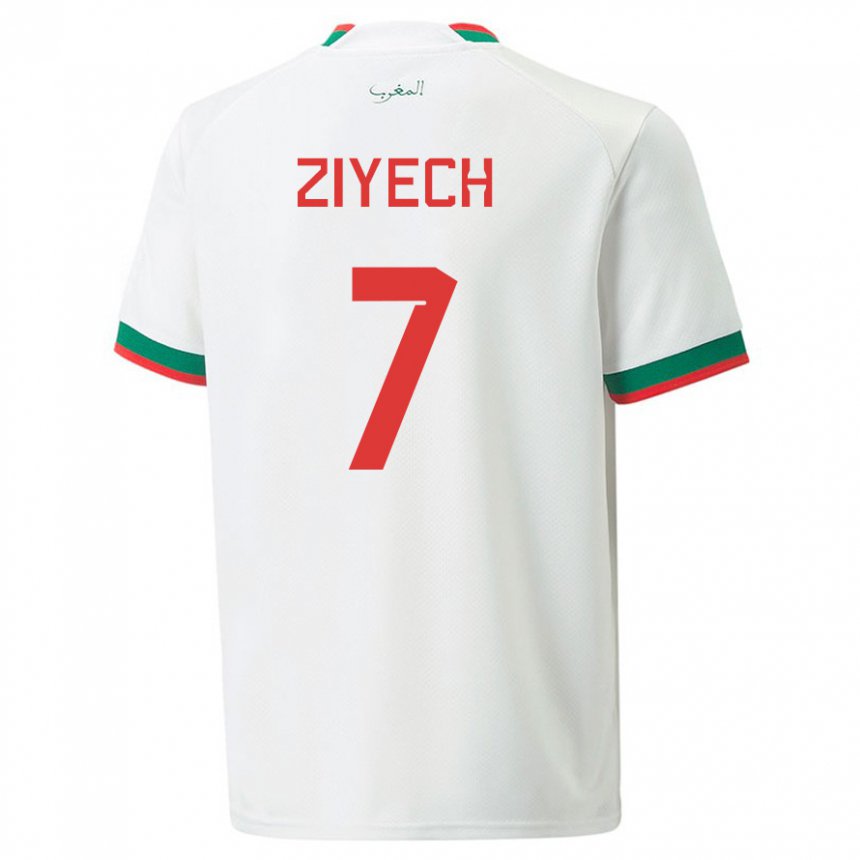 Mujer Camiseta Marruecos Hakim Ziyech #7 Blanco 2ª Equipación 22-24 La Camisa México