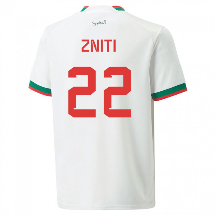 Mujer Camiseta Marruecos Anas Zniti #22 Blanco 2ª Equipación 22-24 La Camisa México
