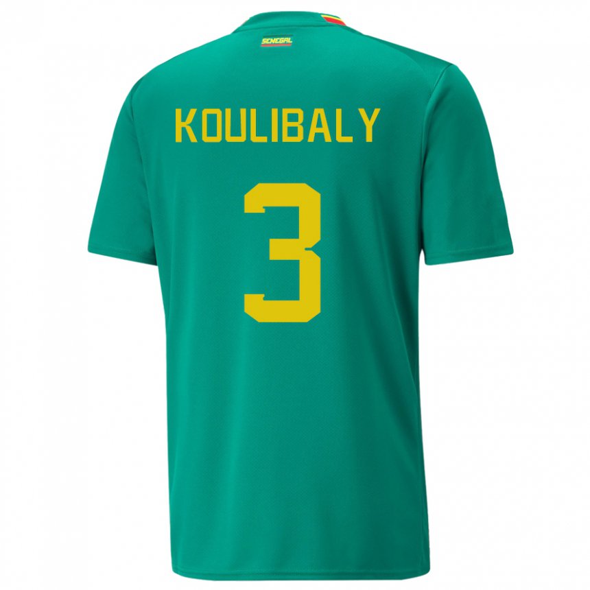 Mujer Camiseta Senegal Kalidou Koulibaly #3 Verde 2ª Equipación 22-24 La Camisa México