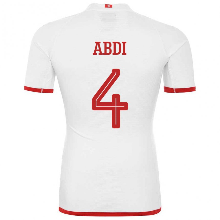 Mujer Camiseta Túnez Ali Abdi #4 Blanco 2ª Equipación 22-24 La Camisa México