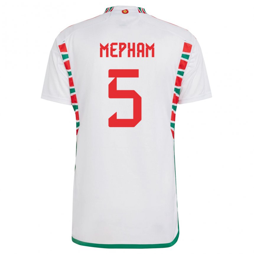 Mujer Camiseta Gales Chris Mepham #5 Blanco 2ª Equipación 22-24 La Camisa México