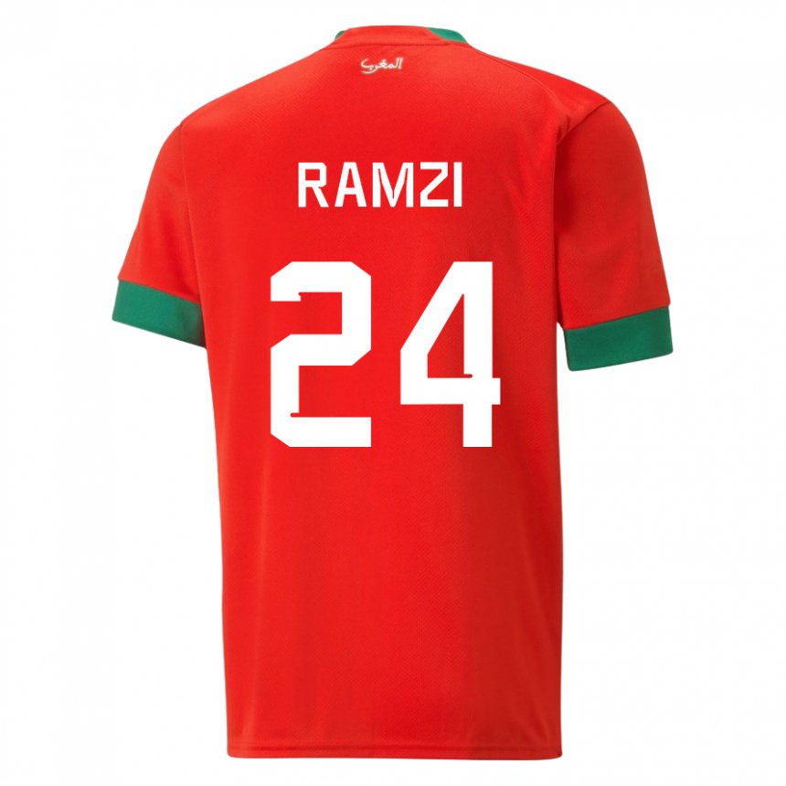 Niño Camiseta Marruecos Achraf Ramzi #24 Rojo 1ª Equipación 22-24 La Camisa México