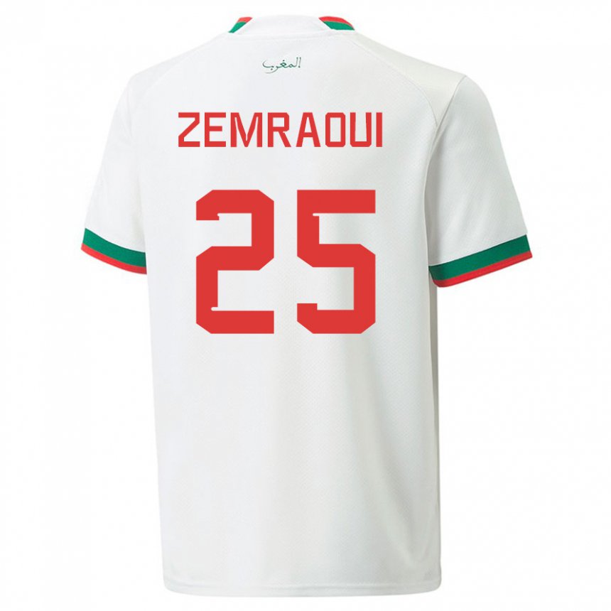 Niño Camiseta Marruecos Oussama Zemraoui #25 Blanco 2ª Equipación 22-24 La Camisa México