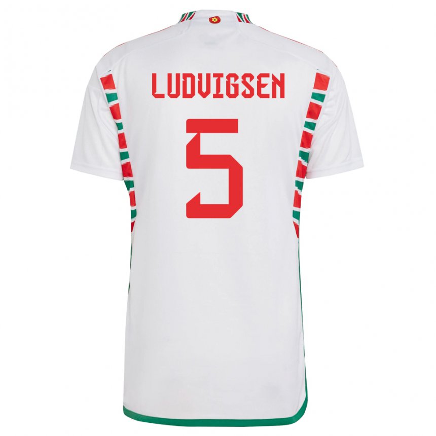 Niño Camiseta Gales Kai Ludvigsen #5 Blanco 2ª Equipación 22-24 La Camisa México