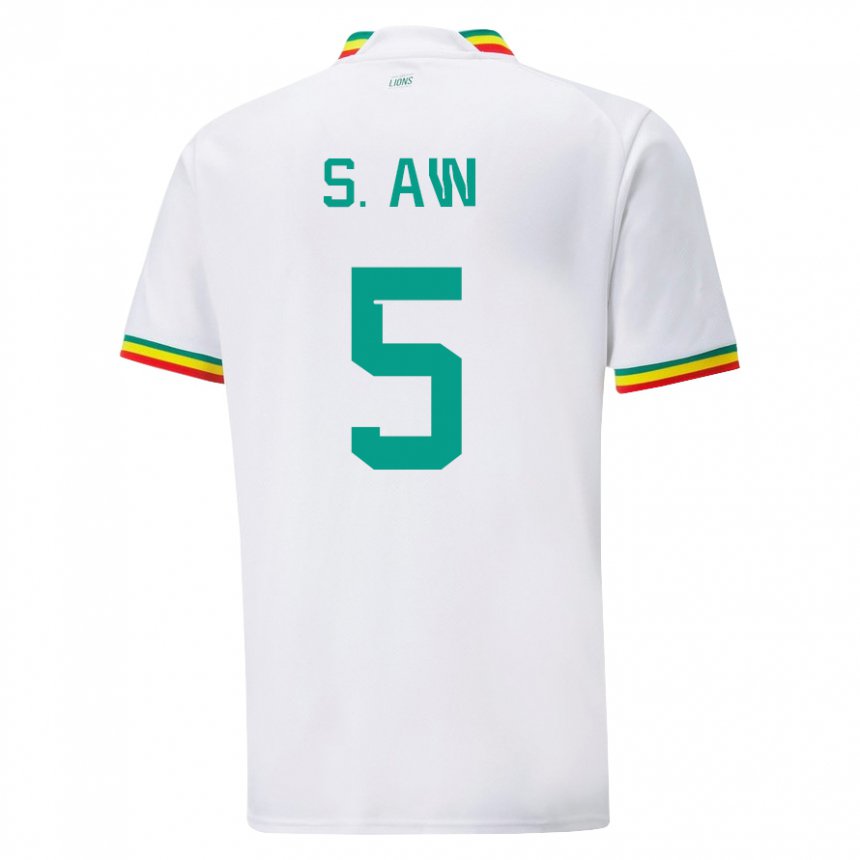 Hombre Camiseta Senegal Souleymane Aw #5 Blanco 1ª Equipación 22-24 La Camisa México