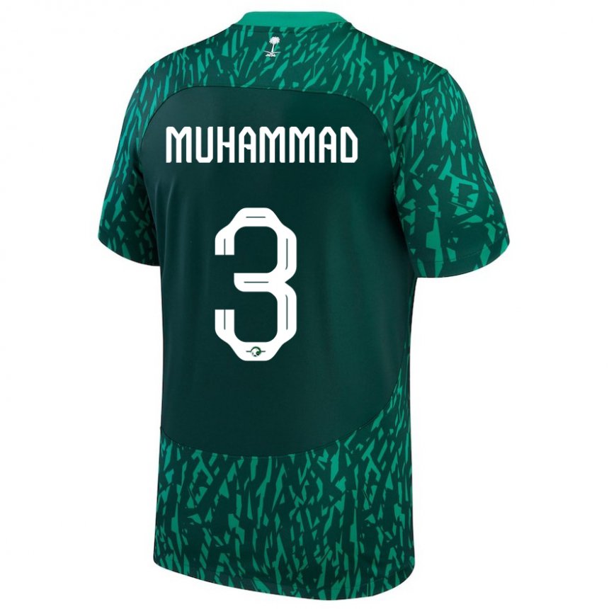Hombre Camiseta Arabia Saudita Lin Muhammad #3 Verde Oscuro 2ª Equipación 22-24 La Camisa México